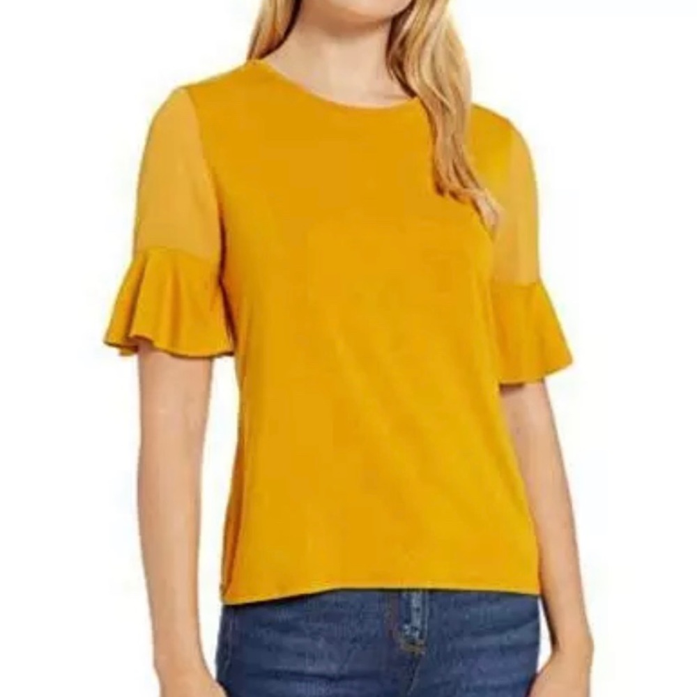 Vince Camuto Mixed Media Flutter Sleeve Top Size L